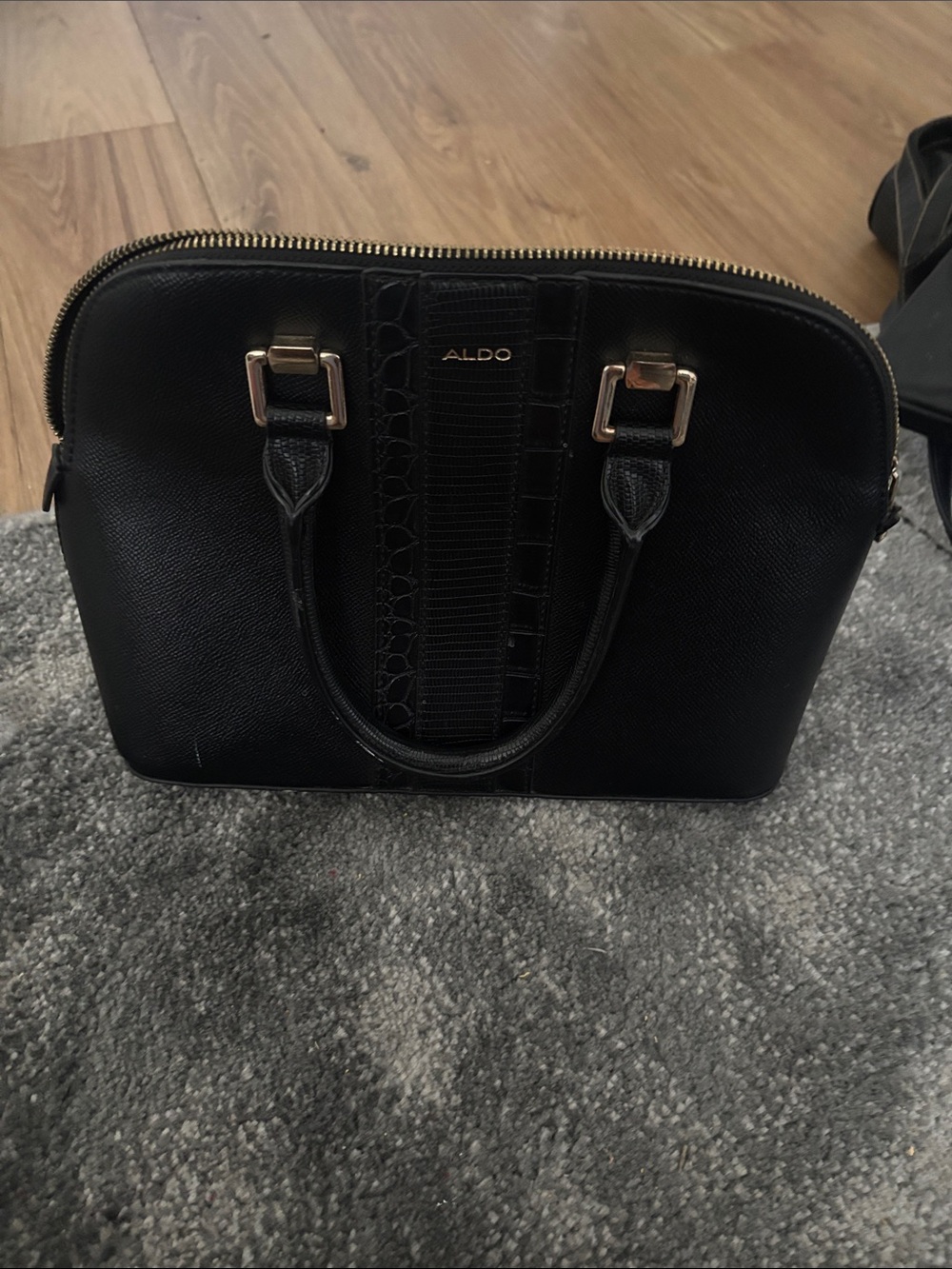 ALDO Black Textured Dome Satchel with Gold Hardware